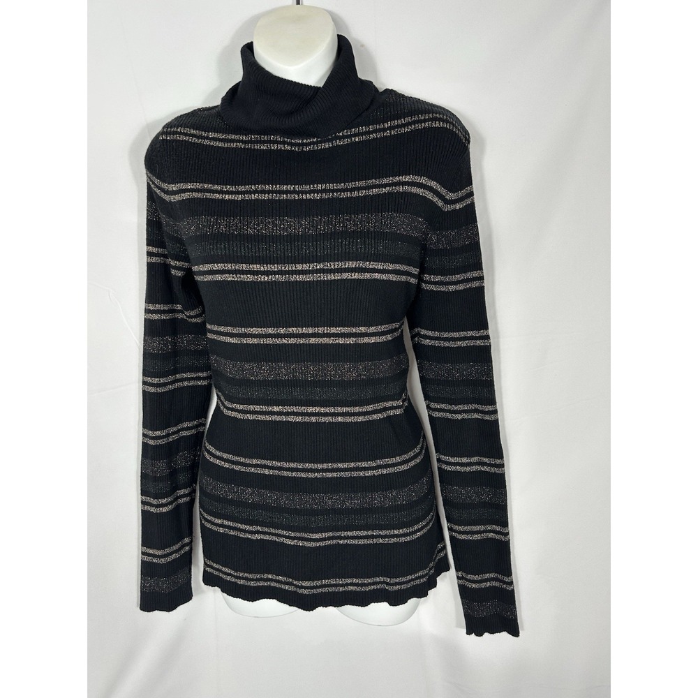 Cato Womens Ribbed Knit‎ Turtleneck Sweater Size XL Holiday Striped Sparkle